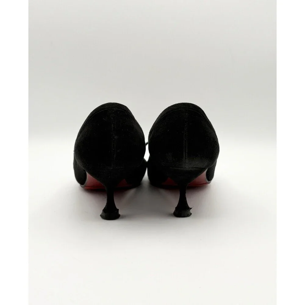 Christian Louboutin Black Suede Bow Accent Marcia Balla Kitten Heels Size EU 38
